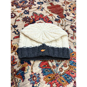 Everest Designs Hand Knit Wool Beanie Hat Nepal Cream Cable Knit Fleece Lined Wa